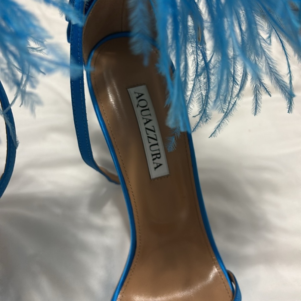 Aquazzura Concerto Satin Feather Sandals 105 - Size 39 - Picture 5 of 5